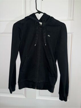 Lacoste Black Full-Zip Hoodie with Small Croc Emblem